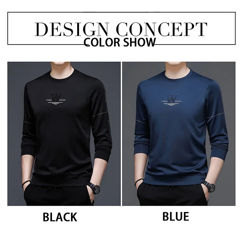 BROWON Autumn Fashion T Shirt for Men Long Sleeve O-neck Collar Polyester Tshirts Men T Shirt Anti-wrinkle Men Tops Clothes