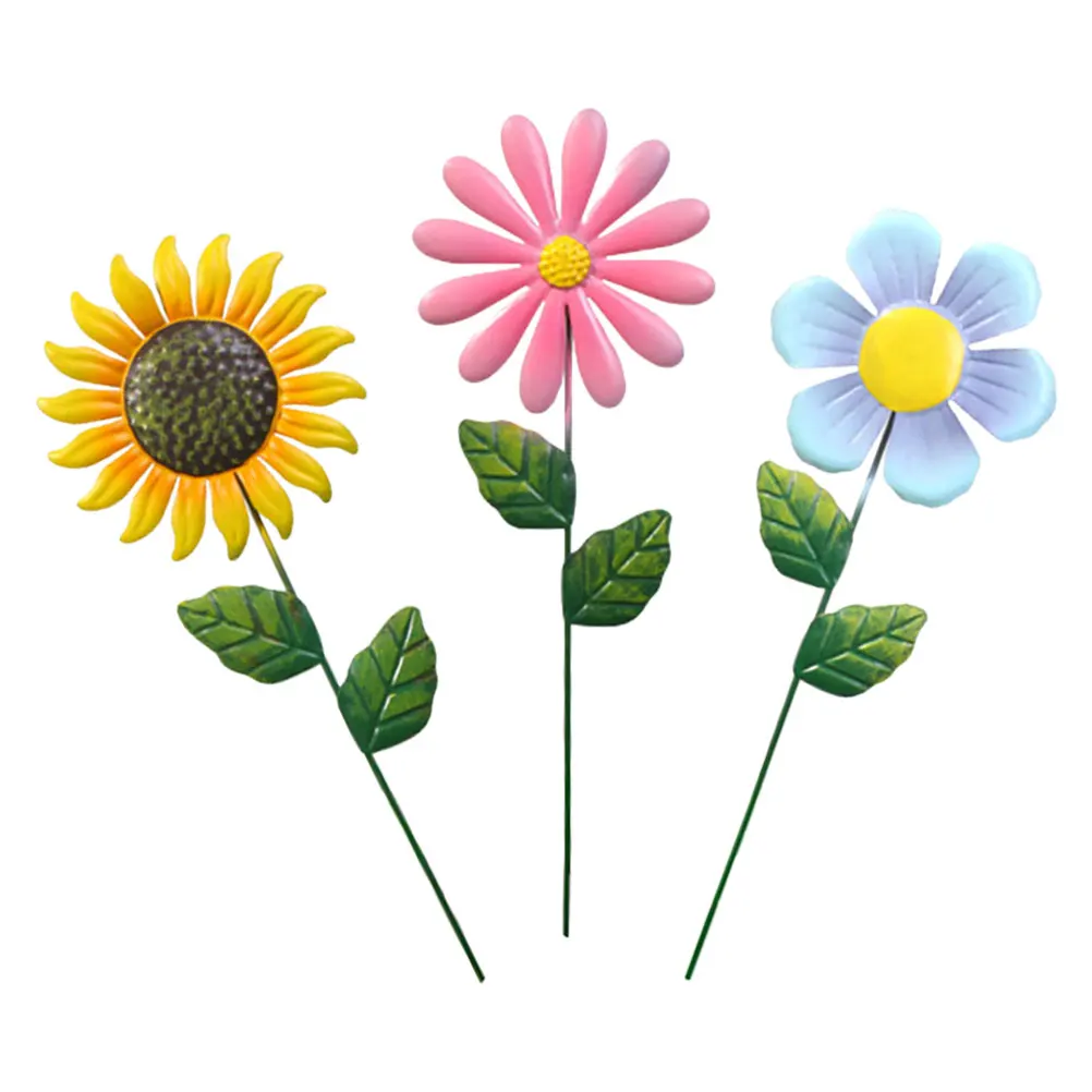 

3 Pcs Sunflower Artificial Flowers Metal Garden Decor Outdoor Spring Stakes Lawn Yard Pathway Patios Decorative