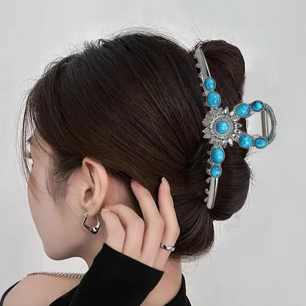 Cómoda pinza para el pelo con piedra azul turquesa, conjunto de pinzas para el pelo, horquillas de estilo occidental Retro para mujer, sujeción fuerte para el cabello