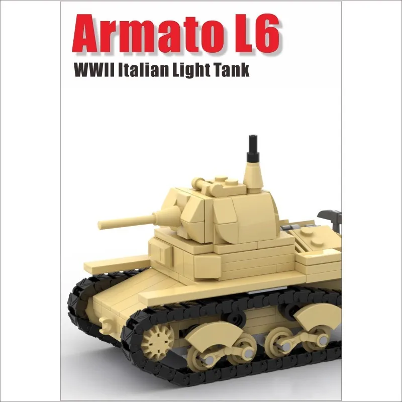 Ww2 Army Italy L6 Light Tank Armored Vehicle MOC Soldier Weapon Military Building Blocks Assemble Bricks Kids Toys Friends Gift