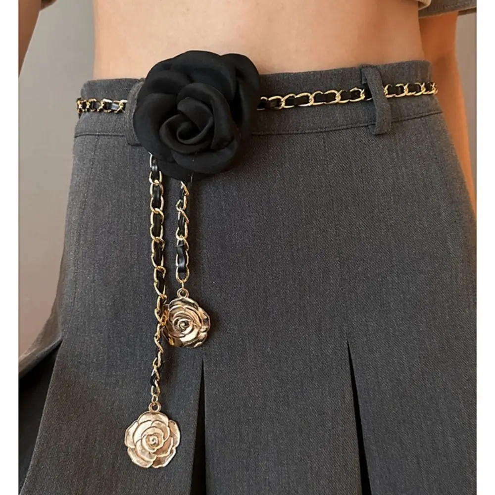 Fashion Woman Camellia Waist Chain Waist Decoration Luxury Design Metal Chain Waistband Dress Belt Chain