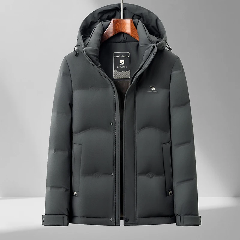 

Winter Men's White Duck Down Jacket Hood Detachable Design Puffer Parkas Black Gray Lightweight Thermal Basic Coat Outerwear