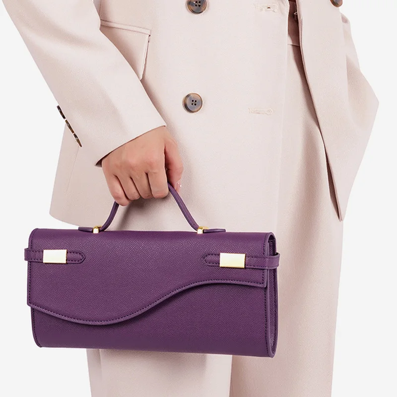 

2025 Women's New Long Handbag with Flip Lock Shoulder Crossbody Bag, Leather Handbag