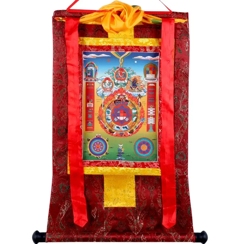 Tibetan Handmade Double-Layer Mounting Thangka Zodiac Signs Nine Palaces Eight Diagrams Decorative Mural Paintings