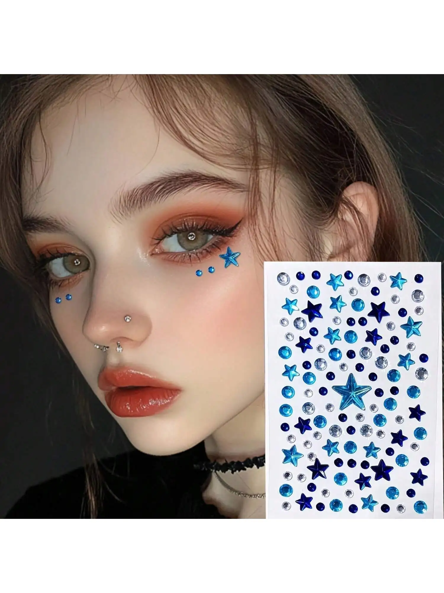 

Blue Star Face Jewels Stickers, Self-Adhesive Rhinestones for Eye & Face Decoration
