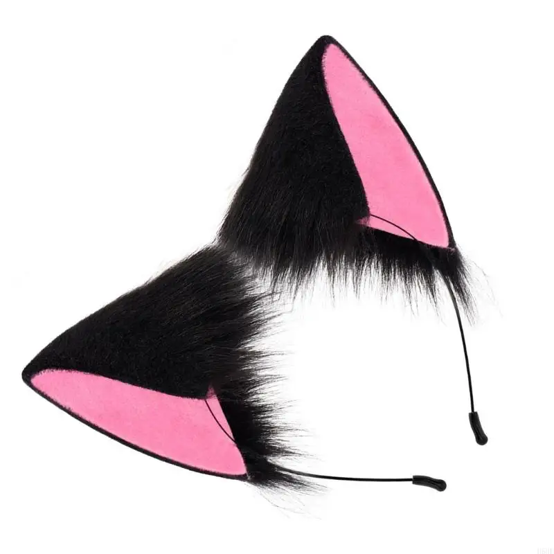 H58E Cats Disfraz Conjunto disfraces con orejas gatos y Tail Furry Halloween Disfraz animales para niños Mujeres