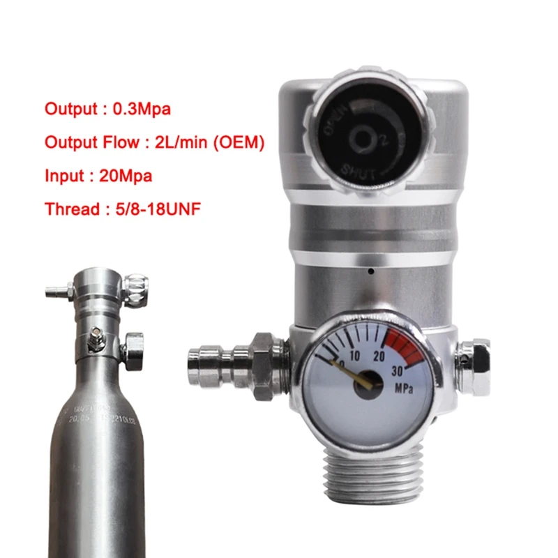 1 Pieces 5/8-18UNF Oxygen Cylinder Valve Outlet Flow 2L/Min Flow Meter Regulator Silver