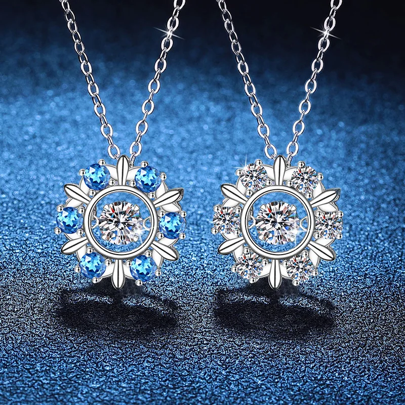 

Platinum PT95018k Gold Necklace Women's Moissanite Pendant Valentine's Day Snowflake Dynamic Pendant 1 Carat Moissanite Necklace