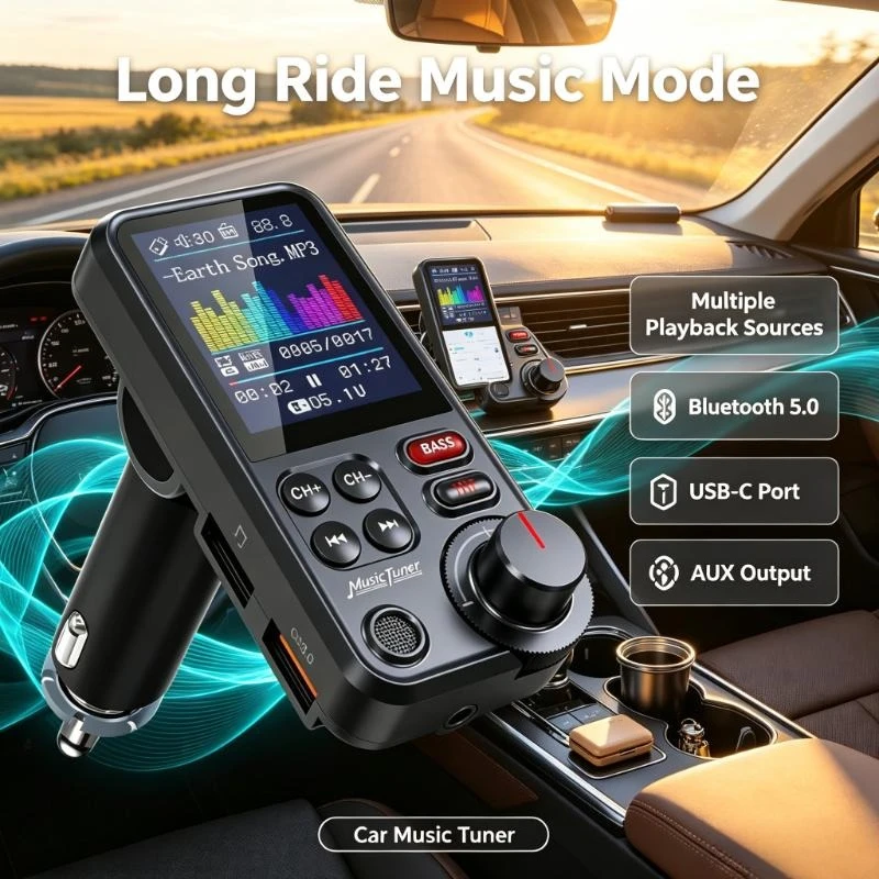 Wireless Aux Car Fm Bluetooth Adapter Supports Bass Treble Adjustment For Road Trip In-Vehicle Music Playback Experience