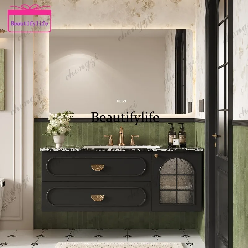 French retro wind rock slab seamless ceramic basin bathroom cabinet combination toilet washbasin  a17