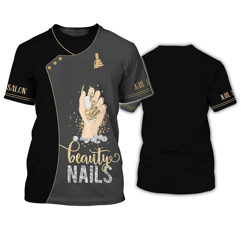 Camiseta con estampado 3D para hombre y mujer, Top informal de manga corta con estampado divertido de esmalte de uñas, gráfico de técnico, Y2k, ropa de calle a la moda, talla grande