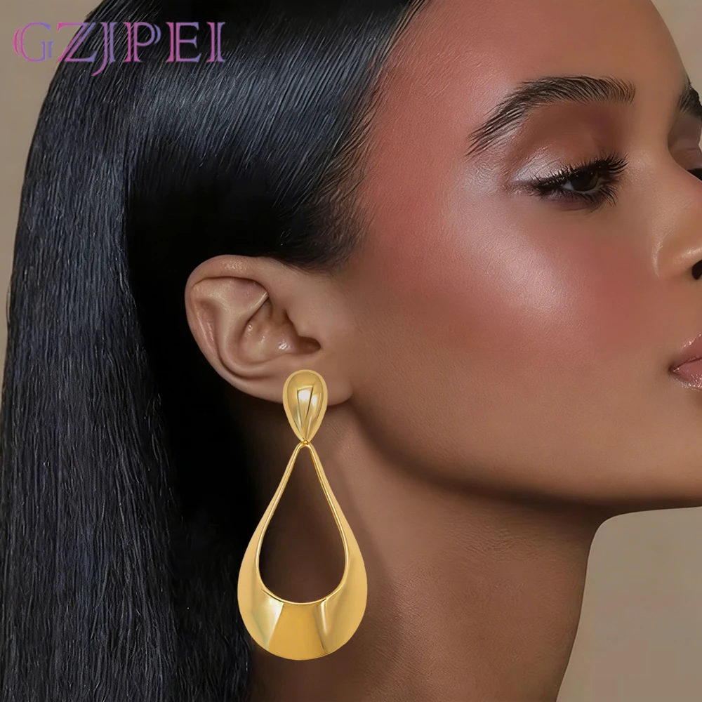 

GZJPEI Gold Silver Color Large Earrings Exaggerated Water Drop Big Earring For Women Wedding Banquet Jewelry Gifts 2025 New