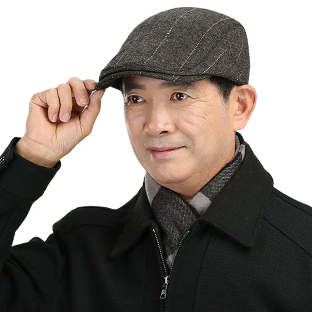 Warm Casual Elderly Woolen Cloth Cotton Middle-Aged Beret Cap Men Hat Dad Visor