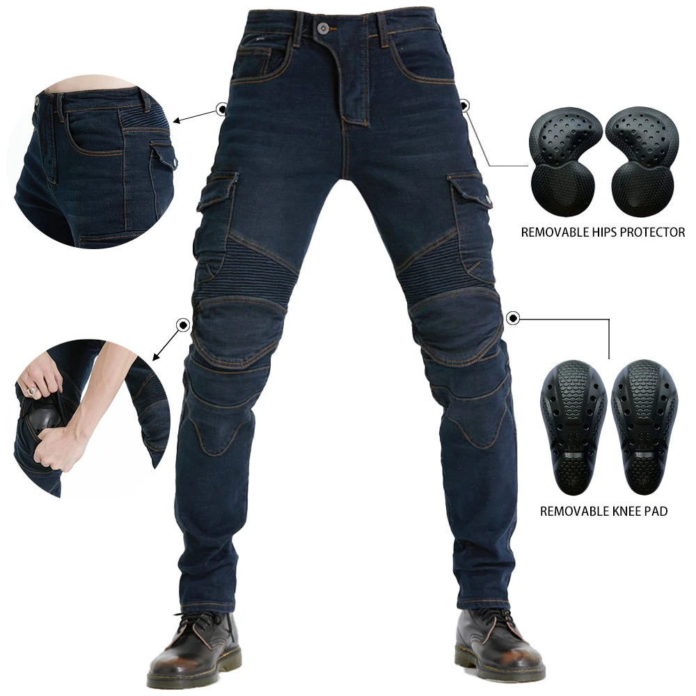 New Men Motorcycle Outdoor Riding Rider Black Jeans Equipment Protective Gear Road Moto Racing Stretch Pant Multi-Color Optional