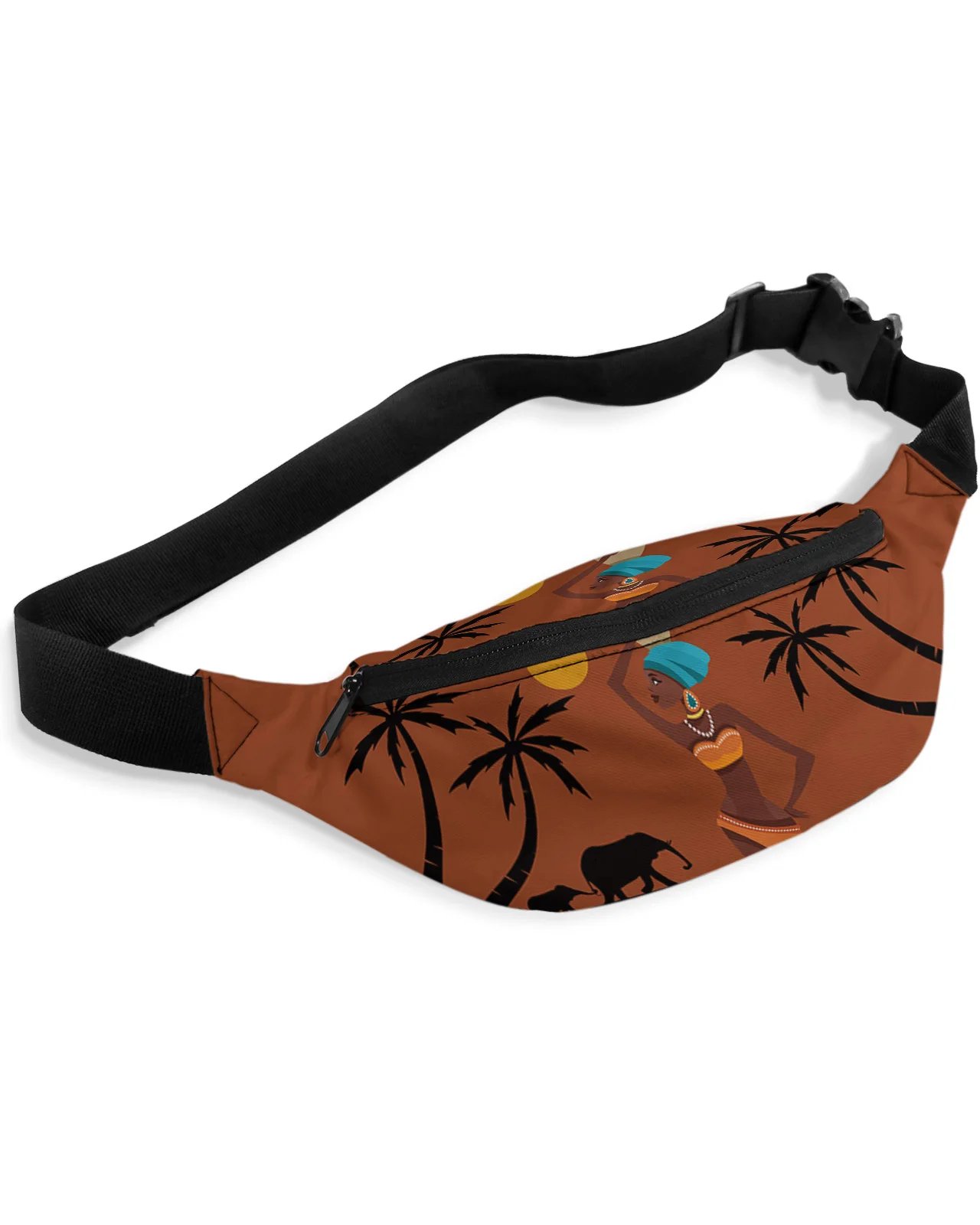 

African Women Sunset Landscape Elephant Waist Packs Shoulder Bag Unisex Messenger Bag Casual Fashion Fanny Pack for Women