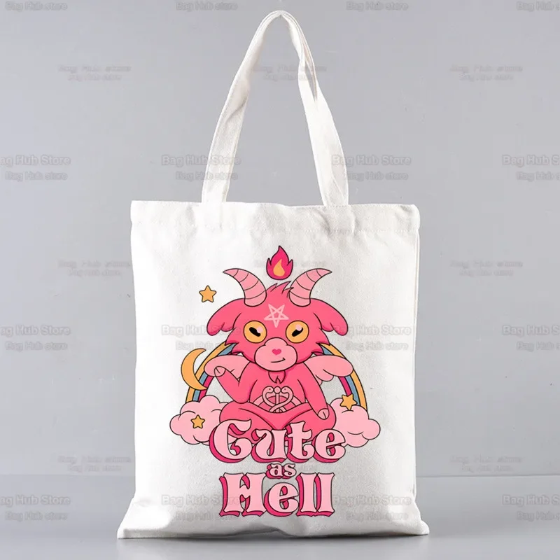 Baphomet Shoulder Bag Canvas Tote Eco Demon Ghost Shopping Bag Satan Occult Goat Canvas Tote Bag Casual Scary Evil HandBag