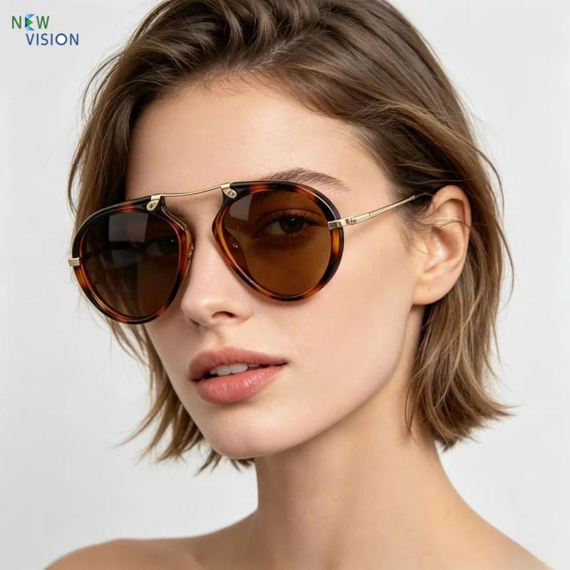 Retro Double Bridge Aviator Sunglasses Women Tortoise Shell Acetate Frame Brown Lens UV Protection Driving Sun Glasses Men 2026