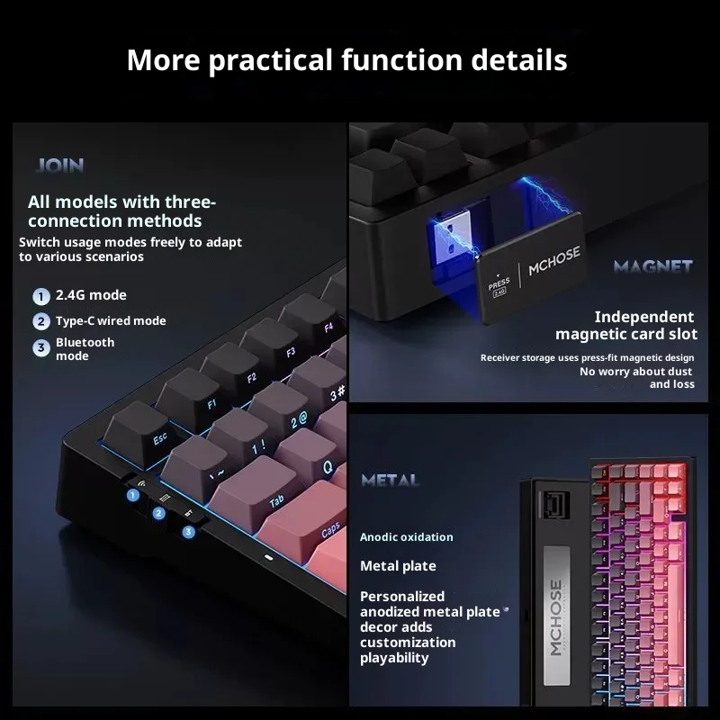 MCHOSE G75 V2 기계식 키보드 커스터마이징 세 가지 모드 측면 각인 아이스 블루 축 본체 무선 블루투스 게이밍 키보드