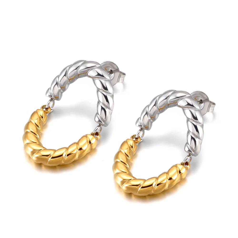 JeeMango Vintage Oval Twist Ohrstecker für Damen, Edelstahl, Punk-Party-Ohrringe, goldfarben, wasserdicht, Alltagsschmuck, E26081 – Detail 1