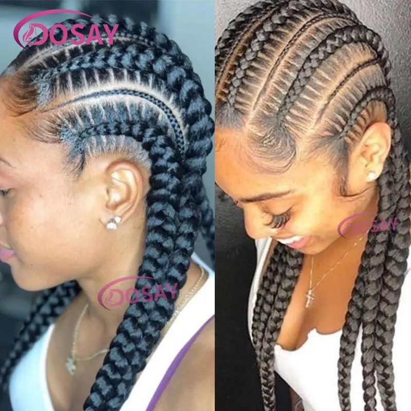 36 Inch Cornrows Gevlochten Pruiken Synthetische Full Lace Pruik Voor Zwarte Vrouwen Jumbo Gevlochten Pruiken Lace Frontale Faux Locs Box Vlechten Pruik