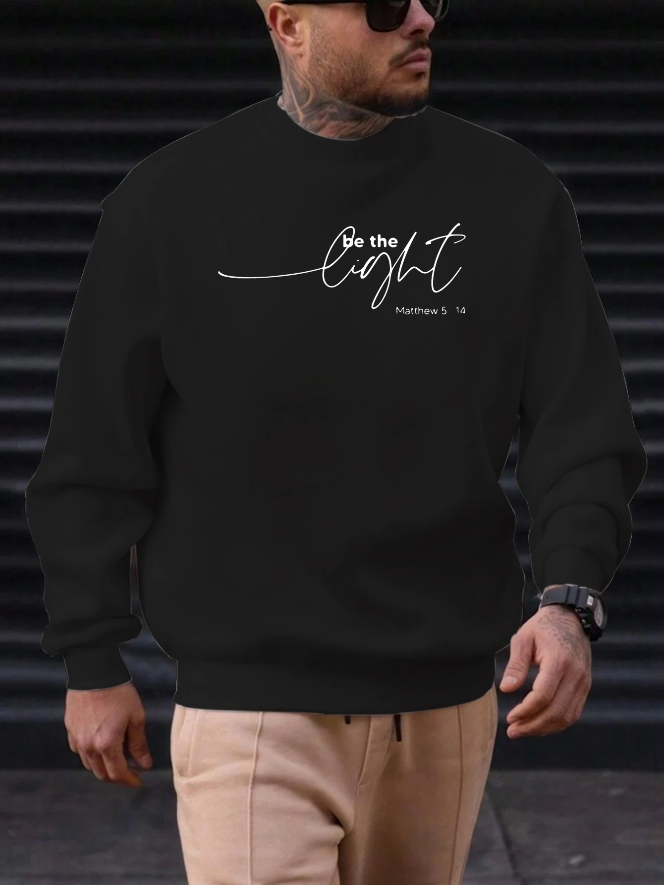 Men's Cotton Round Neck Sweatshirt BE THE LIGHT Pattern Printing 2025 New Trending Fashion Casual High Quality Top Clothing