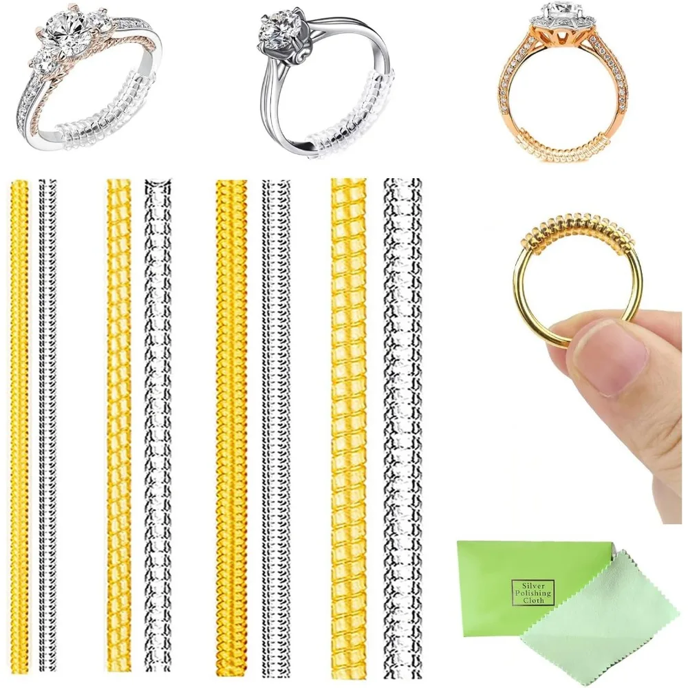 Ring Sizer Adjuster Pack for Loose Rings, Multiple Sizes, Silicone Tightener Set with Cloth