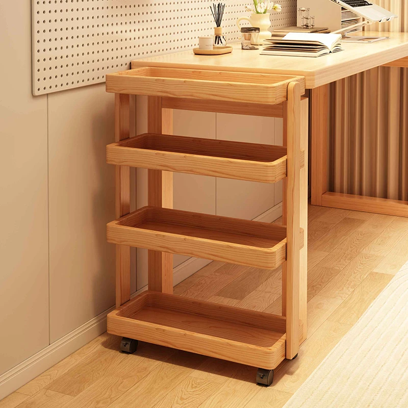 

Simple Wooden Rolling Bookshelf, Wall-Mounted Snack Storage Rack, Narrow-Space Side Table, Multi-Layer Storage for Home