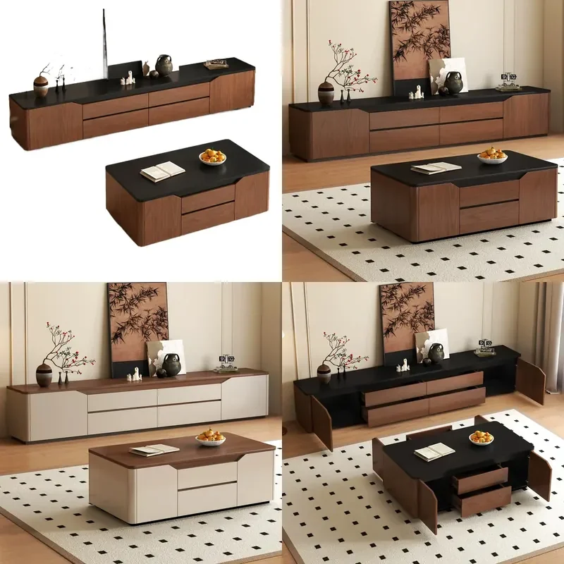 for Medieval rounded corner TV cabinet coffee table combination light luxury modern simple Chinese living room household