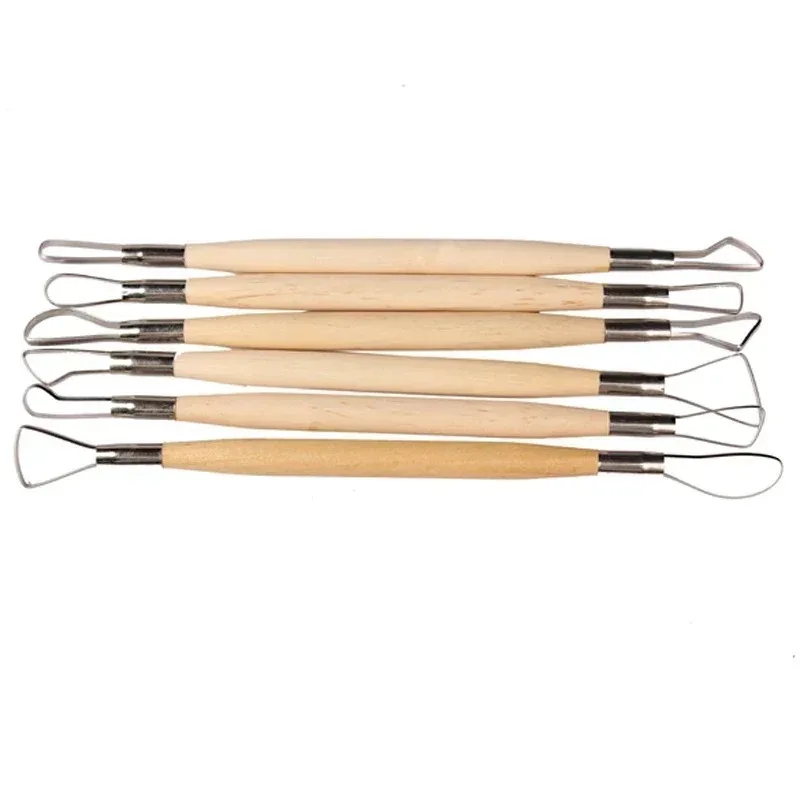 6PCS Wood Handle Pottery Clay Sculpture Carving Tool Double Heads Art Craft Wax Clay Sculpting Shaping Tools DIY Craft Set - Image 2