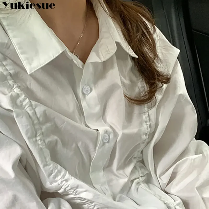 قميص نسائي كوري مطوي بأكمام طويلة موضة ربيع 2023 تصميم جديد برباط علوي بسيط متين للسيدات تصميم هاراجوكو أنيق
