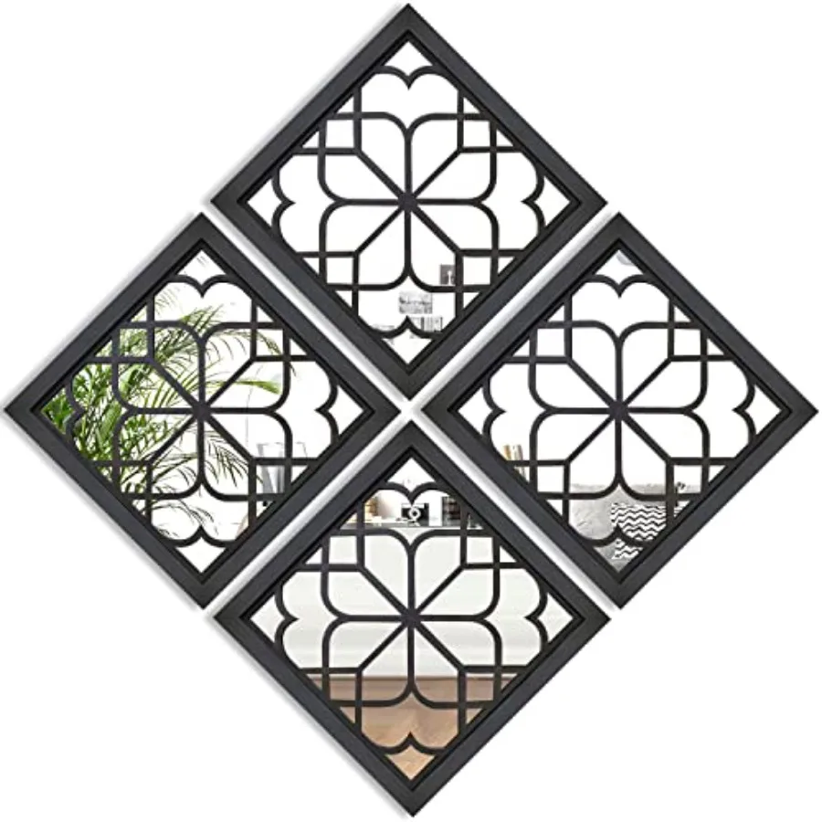 

Набор из 4 квадратных настенных зеркал: великолепное зеркало в деревенском стиле для прихожей, ванной комнаты, спальни, гостиной