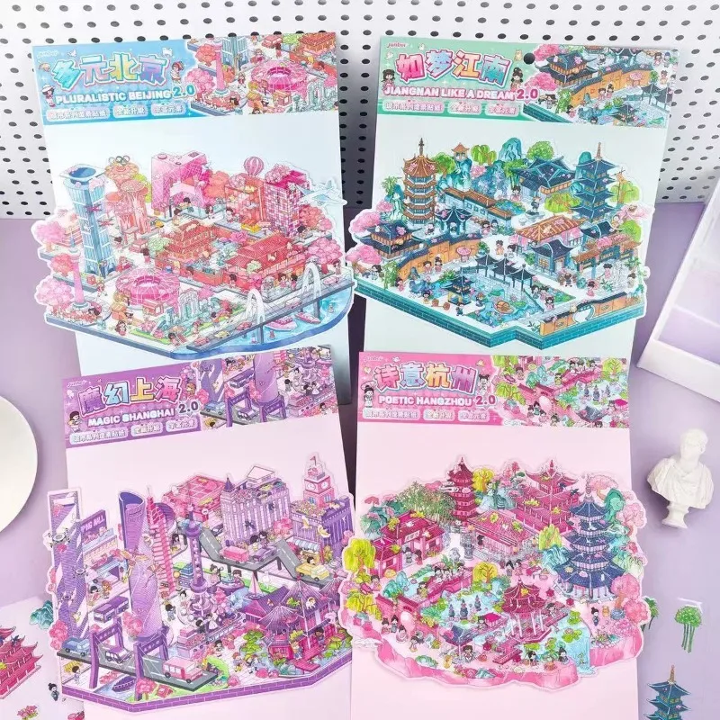 Large Sized Scenic Stickers Miniature Scene Puzzle Visual 3D Dollhouse Stickers Aesthetic Art Supplies