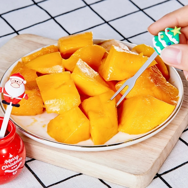 5 قطعة شوكة حلوى الفاكهة مع قاعدة مسواك قابلة لإعادة الاستخدام لعيد الميلاد يختار الطعام شوكة المقبلات الكرتونية لكعكة الوجبات