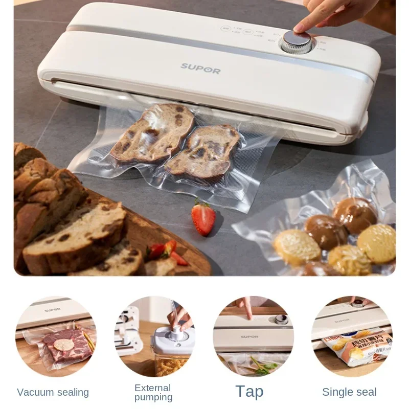 Máquina de embalagem de alimentos doméstica pequena a vácuo, selagem de plástico evacuado, preservação seca e úmida
