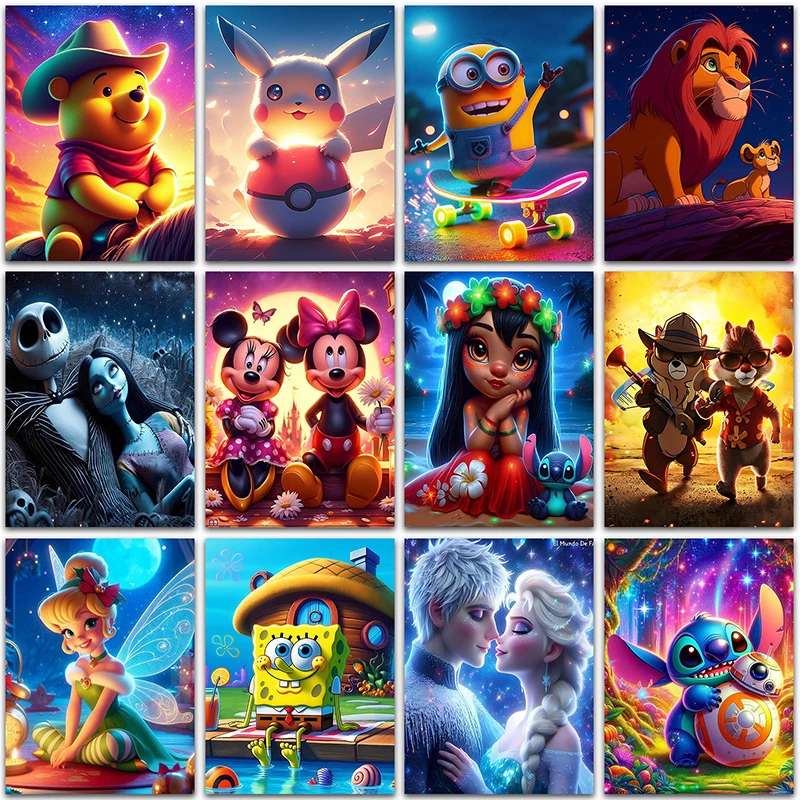 

Disney Princess Diamond Painting kits Stitch Winnie the Pooh Pikachu Minions Full Square&Round mosaic embroidery Cross stitch 5D