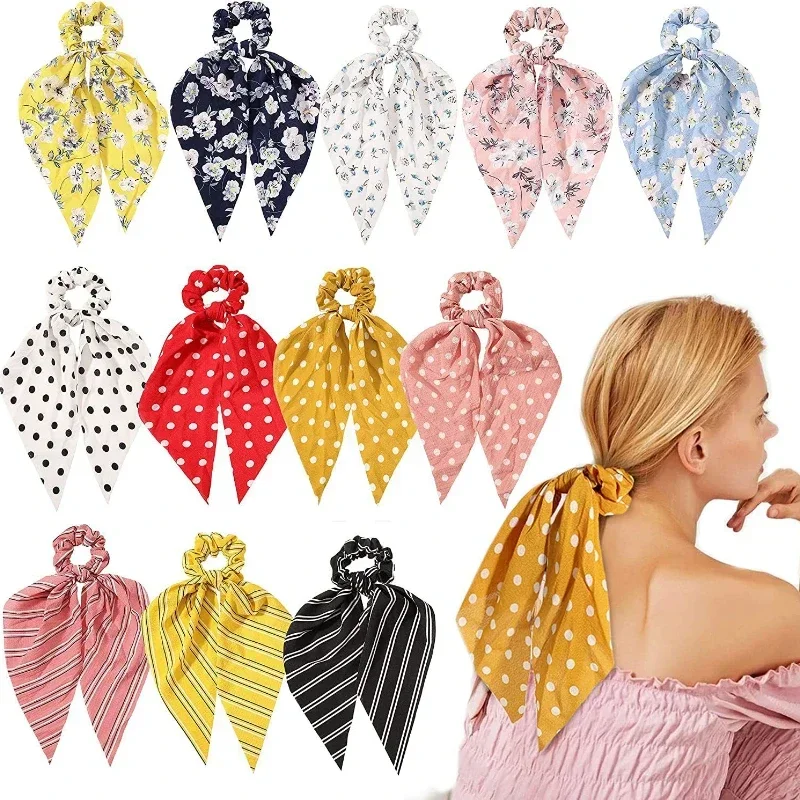 

Fashion Leopard Print Bow Satin Long Ribbon Ponytail Scarf Hair Tie Scrunchies Women Girls Elastic Hair Bands Hair Accessories