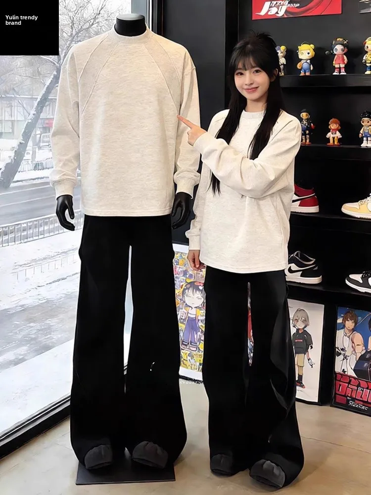 

Heavyweight American Sle Patchwork Long Sve Hoodie Men's White ey oulder Fit Base irt Cleanfit Casual Wear