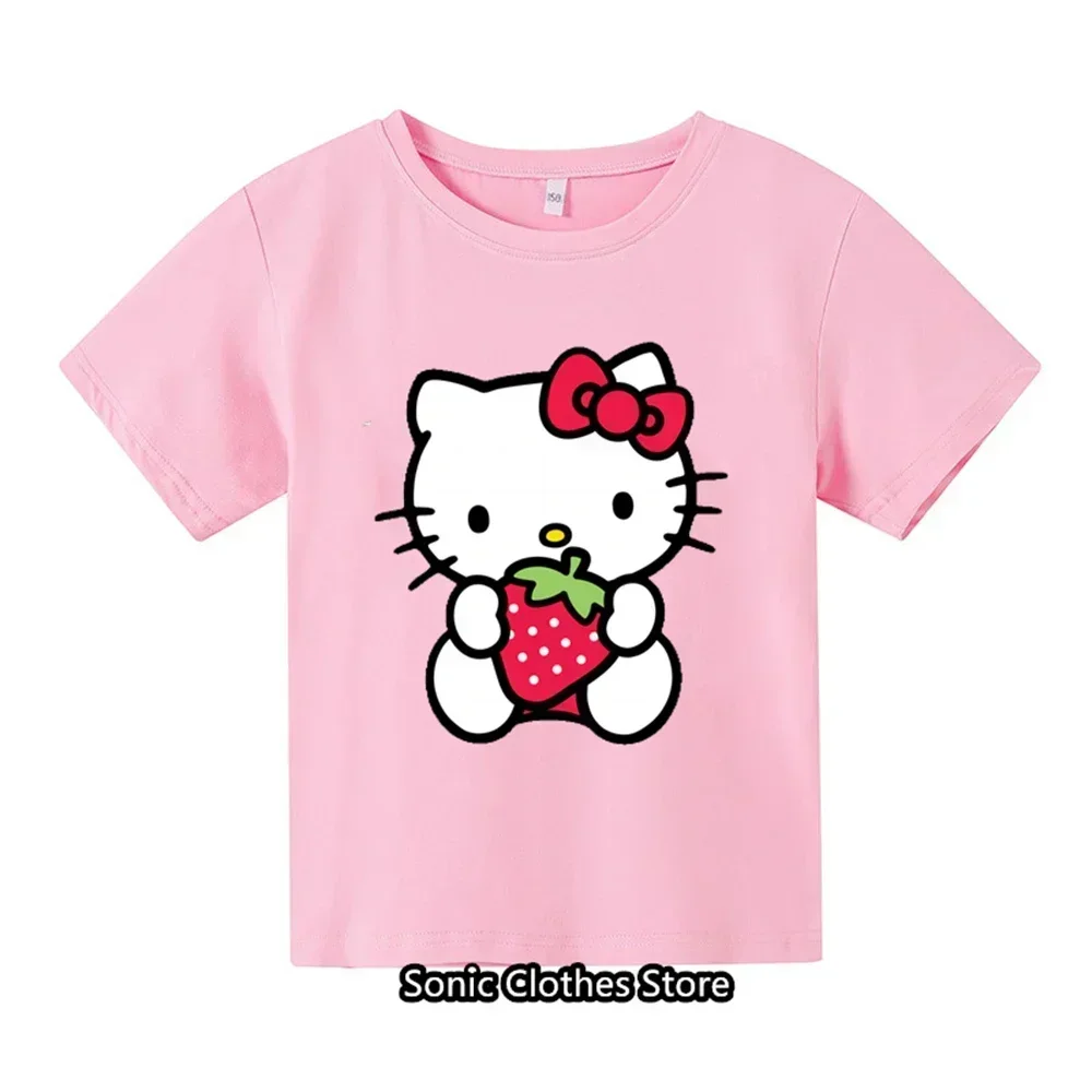 New 3-14 Years Children Short Sleeves T-shirt Cartoon Hello Kitty Tshirt Girls Tops Kids Baby Boys Clothes Men Women Tshirt Set