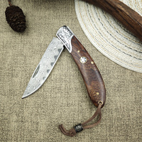 Damascus Blade Red Sandalwood Handles Folding Pocket Knives, Camping EDC Survival Hunting Tools with Gift Box, Everyday Carry