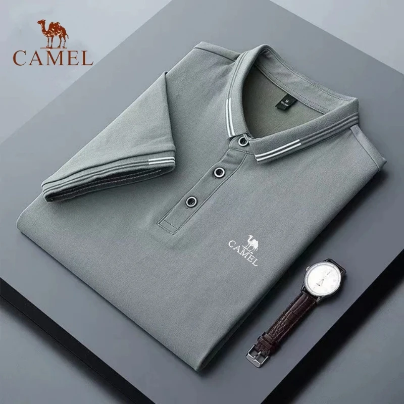 Summer Men's Embroidered CAMEL Pure Cotton Short Sleeved Polo Shirt Korean Fashion Casual Comfortable Breathable T-shirt Top