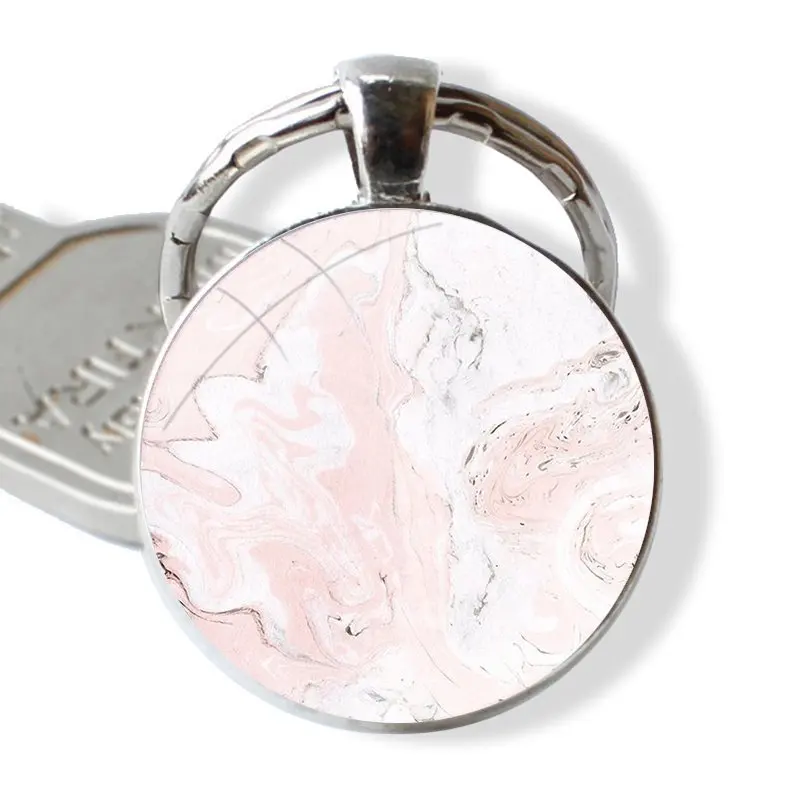 Chic Printing Marble 25mm Glass Cabohcon Keychain Key Rings for Women Men Jewelry Gift image 6