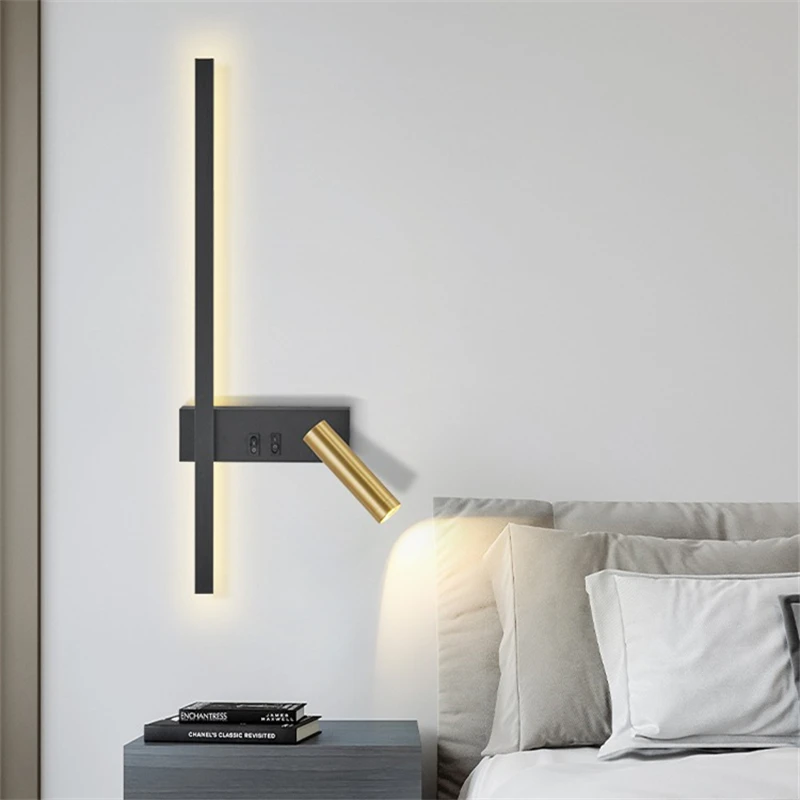 Nordic Creative LED Wall Lamp Black Gold for Living Room Sofa Background Wall Decorative Lamp Reading Lamp Bedroom Bedside Lamp