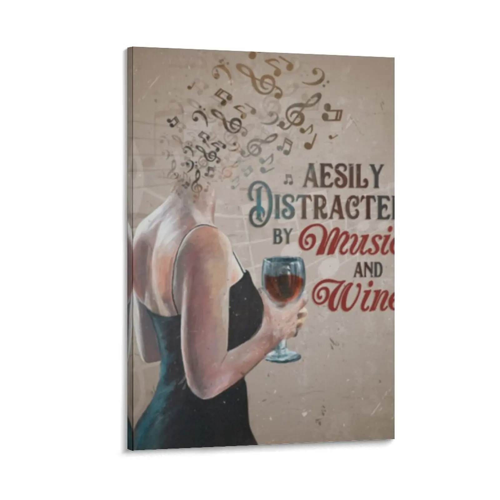 

Aesily Distracted By Music Wine Lady Sign Canvas Painting posters cute room decor anime decoration