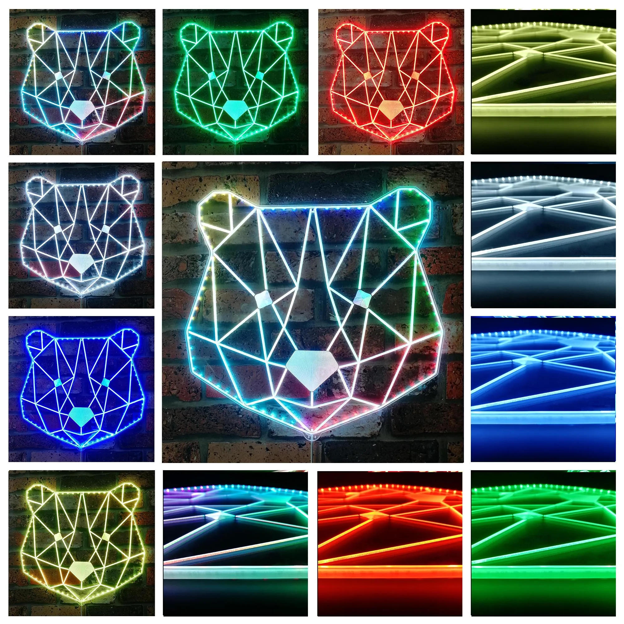 Bear Head Geometric RGB Dynamic Glam LED Sign st06-fnd-i0291