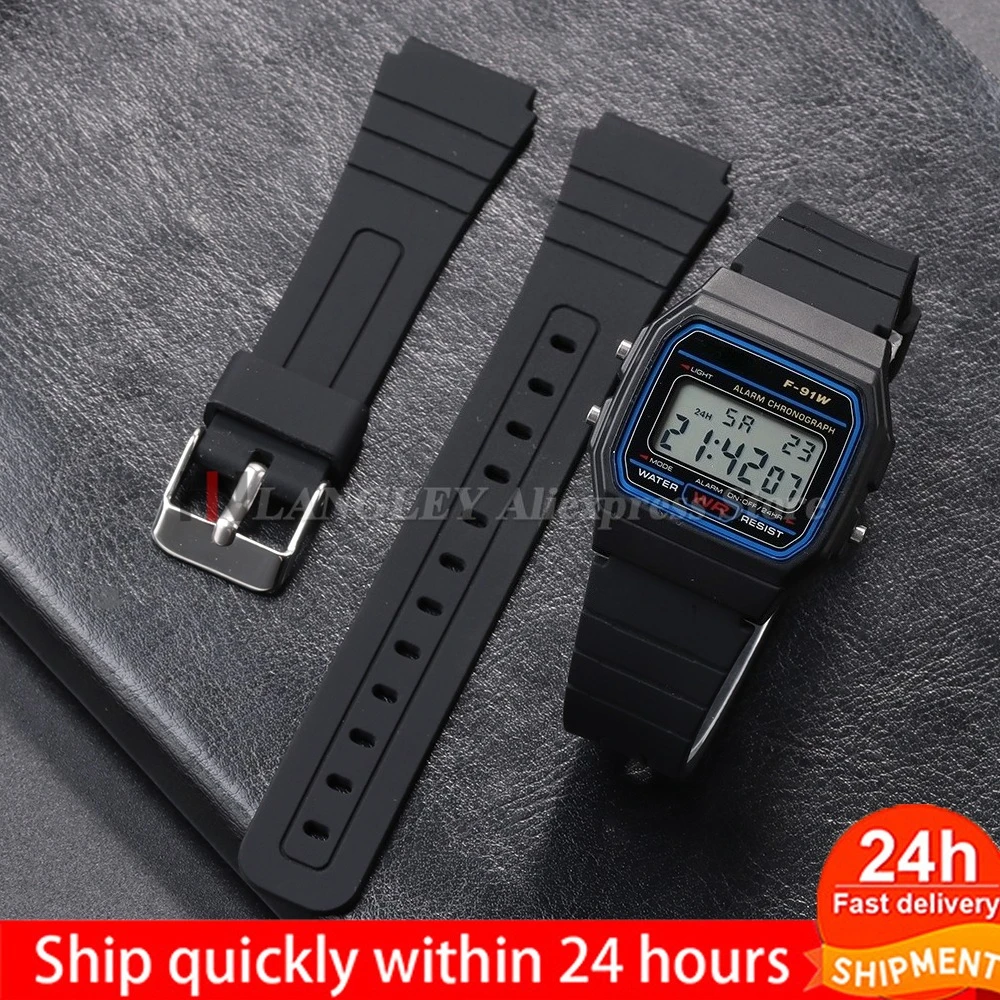 18mm Rubber Watch Strap for Casio W800H SGW400 F91W F84 F105/108/A158/168 AE1200/1300 Soft Watchband Black Silicone Men Bracelet