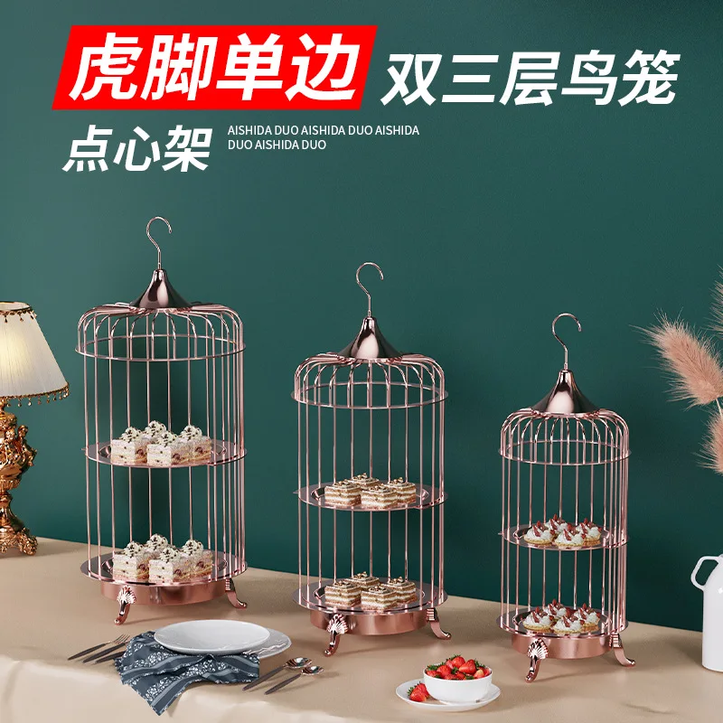 Stainless Steel 3 Tier Afternoon Tea Cake Stand Dessert Display Rack Birdcage Pastry Tray for Party