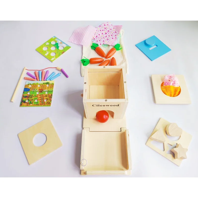 

z Dropshipping 4 In 1 Educationa Waldorf Object Coin Tissue Permanence Box Developmental Educational Wooden Toys