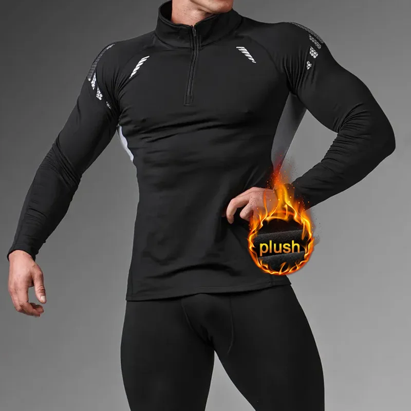 Men's Gym Clothing Fleece Sportswear Jogging 2-Piece Running Set Breathable Jacket Thicken Tracksuits Camping Training Sport
