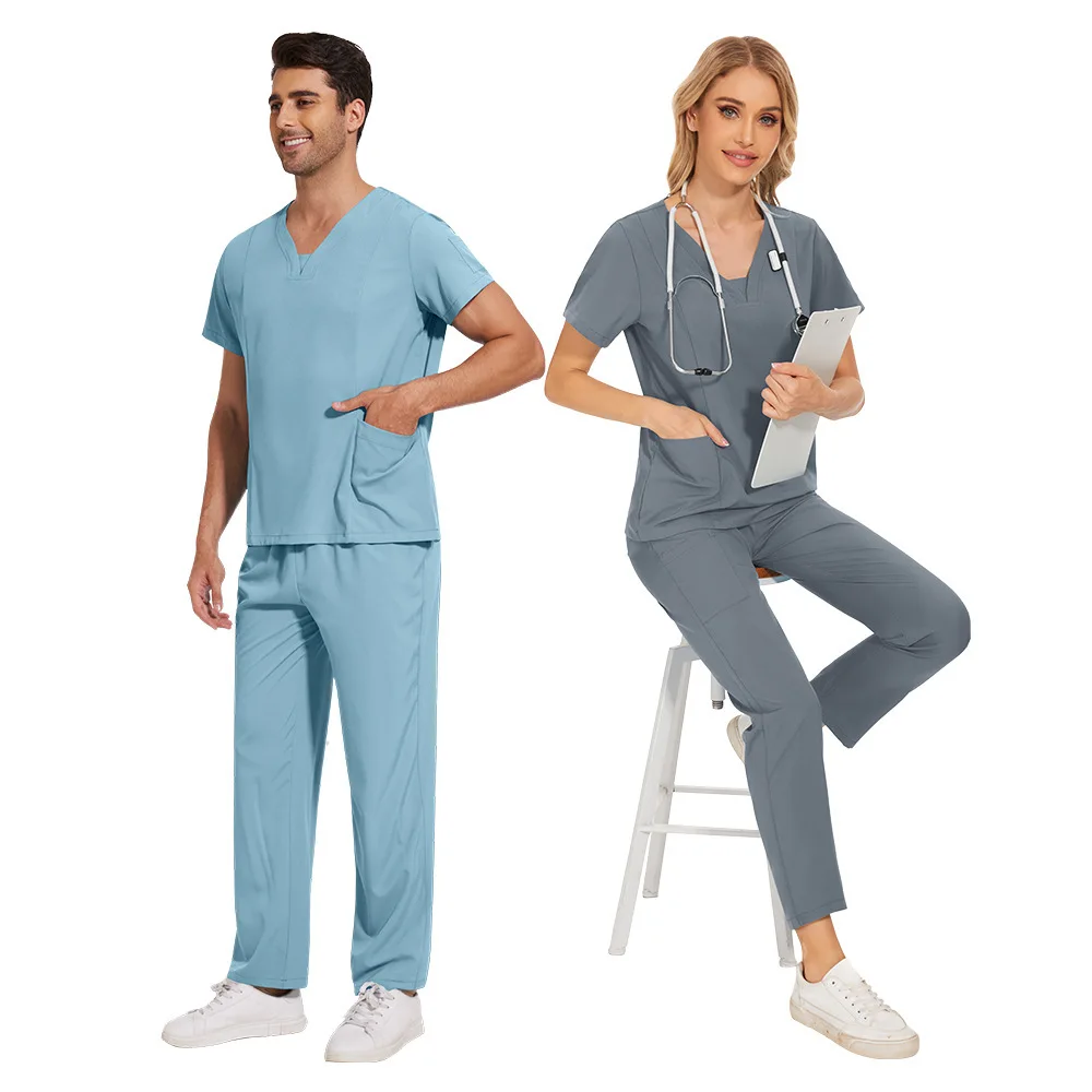 Calça masculina de manga curta, cor sólida, secagem rápida, fina, casual, confortável, lavagem das mãos, uniforme de trabalho, terno fosco