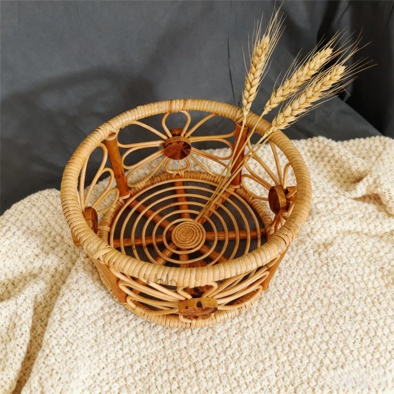 Cadeira de cama de bebê de bambu e rattan + cesta redonda para dormir - Adereços para fotografia de recém-nascidos Acessórios essenciais para sessões de estúdio fotográfico